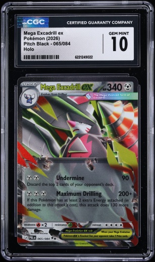 2026 Pokemon Mega Evolution Pitch Black Holo Mega Excadrill Ex #65 CGC 10 GEM MINT