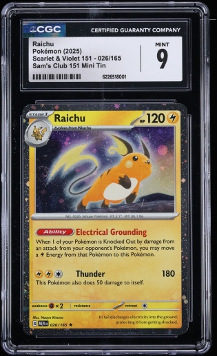 2025 Pokemon Scarlet & Violet 151 Sam's Club Mini Tin Raichu #26 CGC 9 MINT