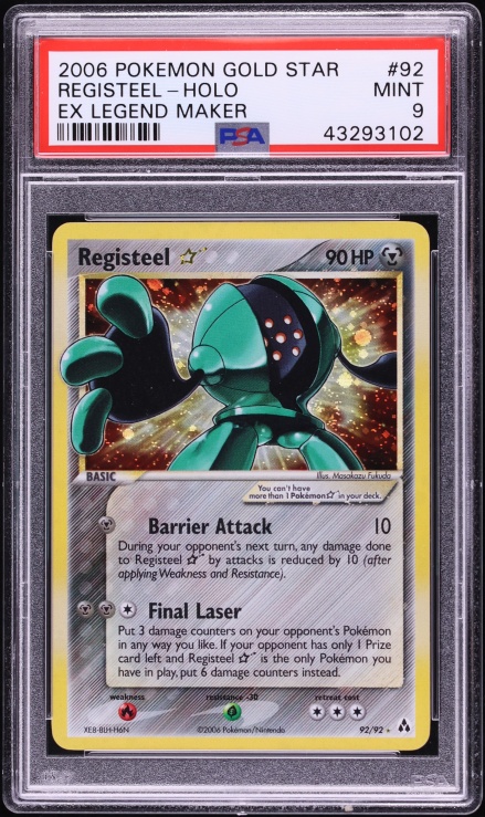 2006 Pokemon EX Legend Maker Holo Registeel Gold Star #92 PSA 9 MINT