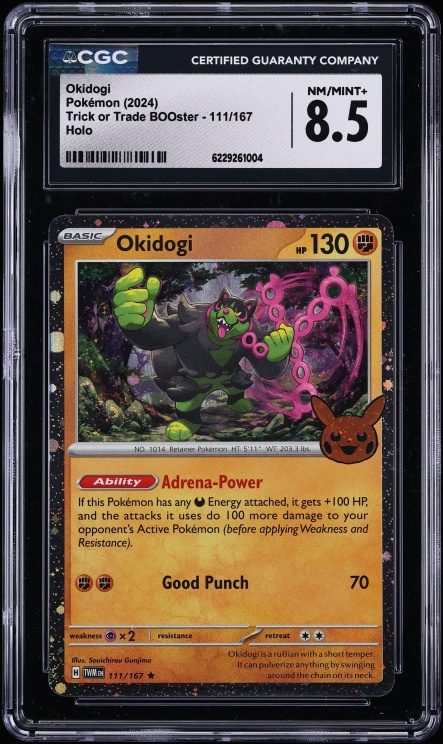 2024 Pokemon Scarlet & Violet Trick Or Trade BOOster Holo Okidogi #111 CGC 8.5 NM-MT+