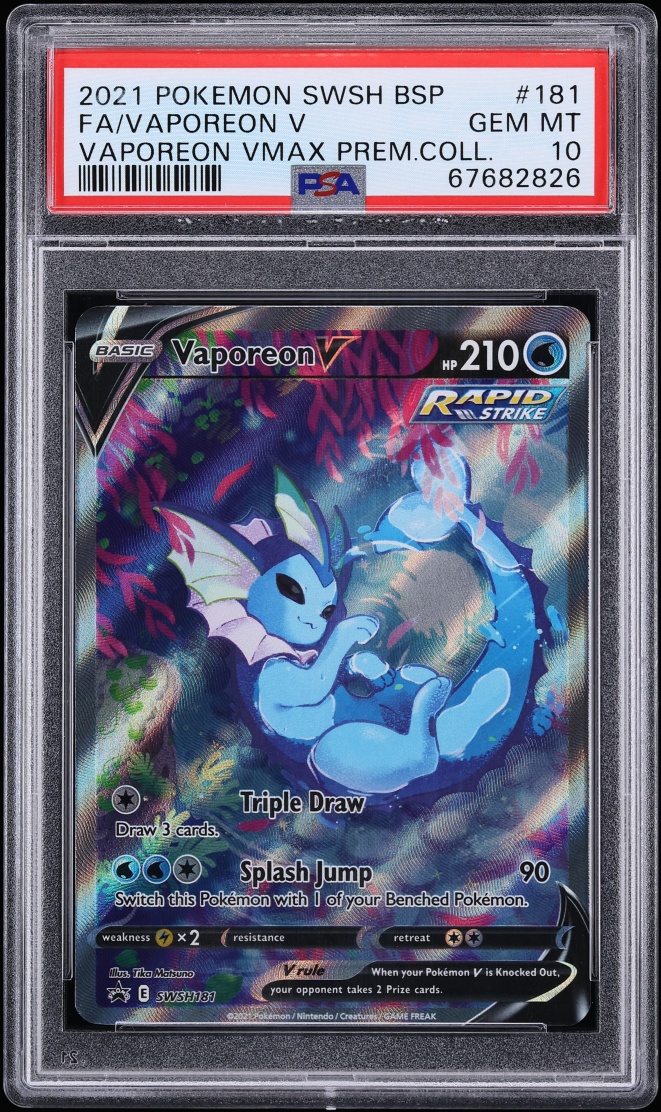 2021 Pokemon Sword & Shield Promo VMAX Premium Collection Full Art Vaporeon V #181 PSA 10 GEM