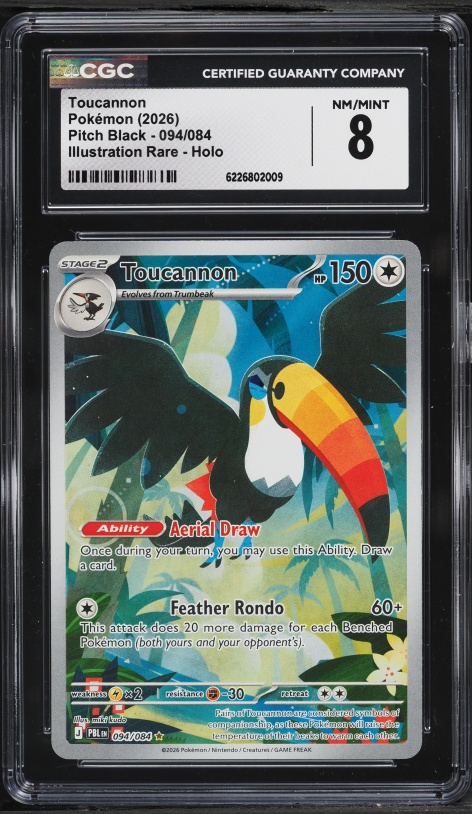 2026 Pokemon Mega Evolution Pitch Black IR Toucannon #94 CGC 8 NM-MT