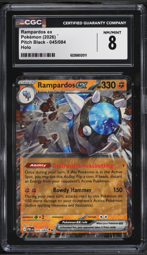 2026 Pokemon Mega Evolution Pitch Black Holo Rampardos ex #45 CGC 8 NM-MT