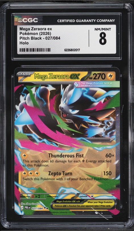 2026 Pokemon Mega Evolution Pitch Black Holo Mega Zeraora Ex #27 CGC 8 NM-MT
