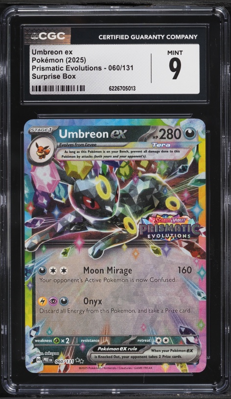 2025 Pokemon SV Prismatic Evolutions Surprise Box Holo Umbreon Ex #60 CGC 9 MINT