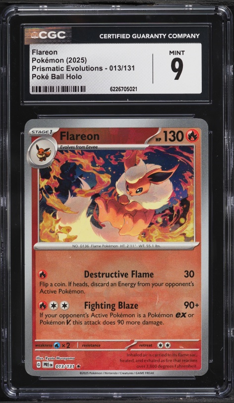 2025 Pokemon Scarlet & Violet Prismatic Evolutions Poke Ball Holo Flareon #13 CGC 9 MINT