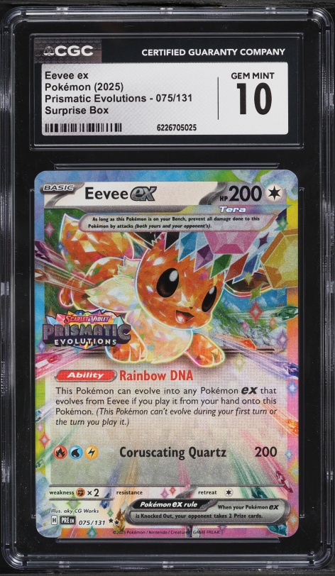 2025 Pokemon SV Prismatic Evolutions Surprise Box Holo Eevee Ex #75 CGC 10 GEM MINT