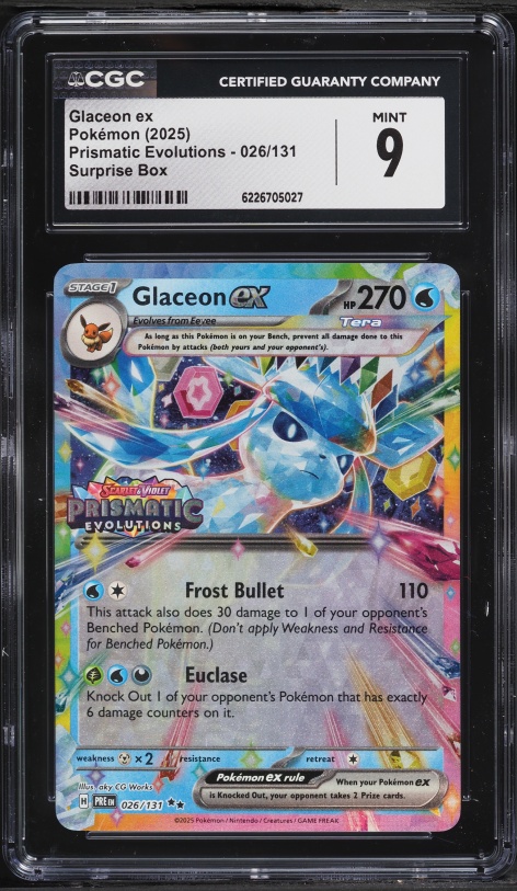 2025 Pokemon Scarlet & Violet Prismatic Evolutions Surprise Box Glaceon Ex #26 CGC 9 MINT