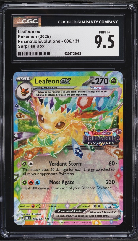 2025 Pokemon Scarlet & Violet Prismatic Evolutions Surprise Box Leafeon Ex #6 CGC 9.5 MINT+