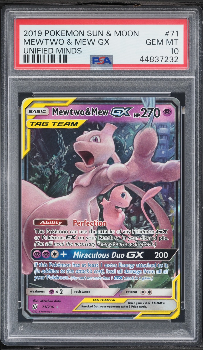 2019 Pokemon Sun & Moon Unified Minds Mewtwo & Mew GX #71 PSA 10 GEM MINT