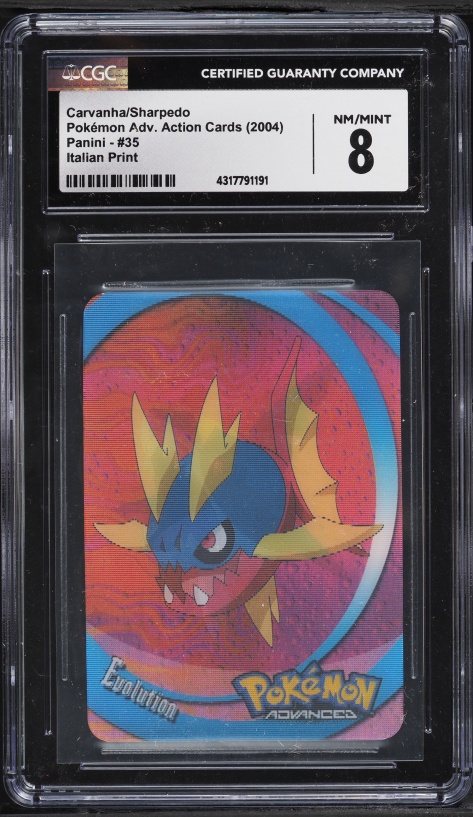 2004 Pokemon Advanced Action Cards Italy Print Carvanha Sharpedo #35 CGC 8 NM-MT