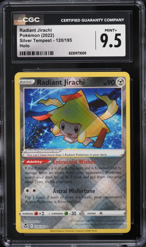 2022 Pokemon Sword & Shield Silver Tempest Holo Radiant Jirachi #120 CGC 9.5 MINT+