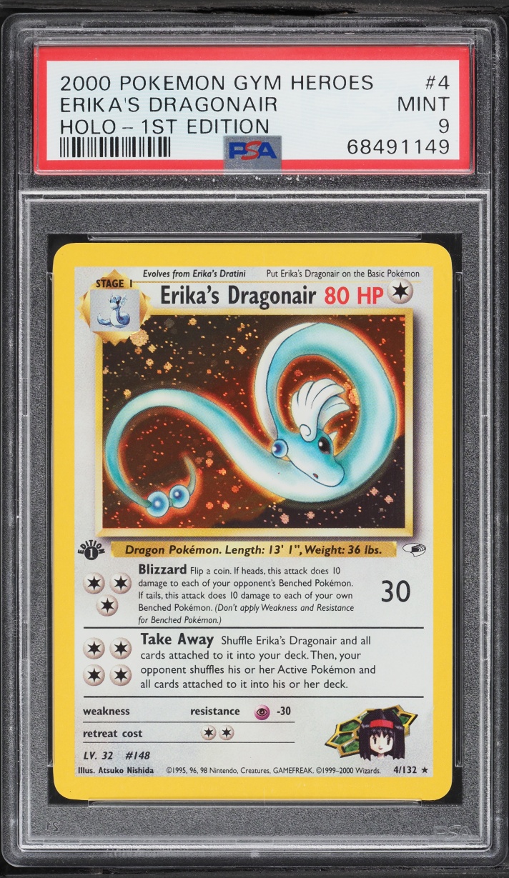 2000 Pokemon Gym Heroes 1st Edition Holo Erika's Dragonair #4 PSA 9 MINT
