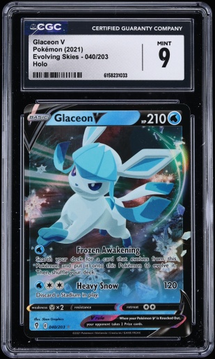2021 Pokemon Sword & Shield Evolving Skies Holo Glaceon V #40 CGC 9 MINT