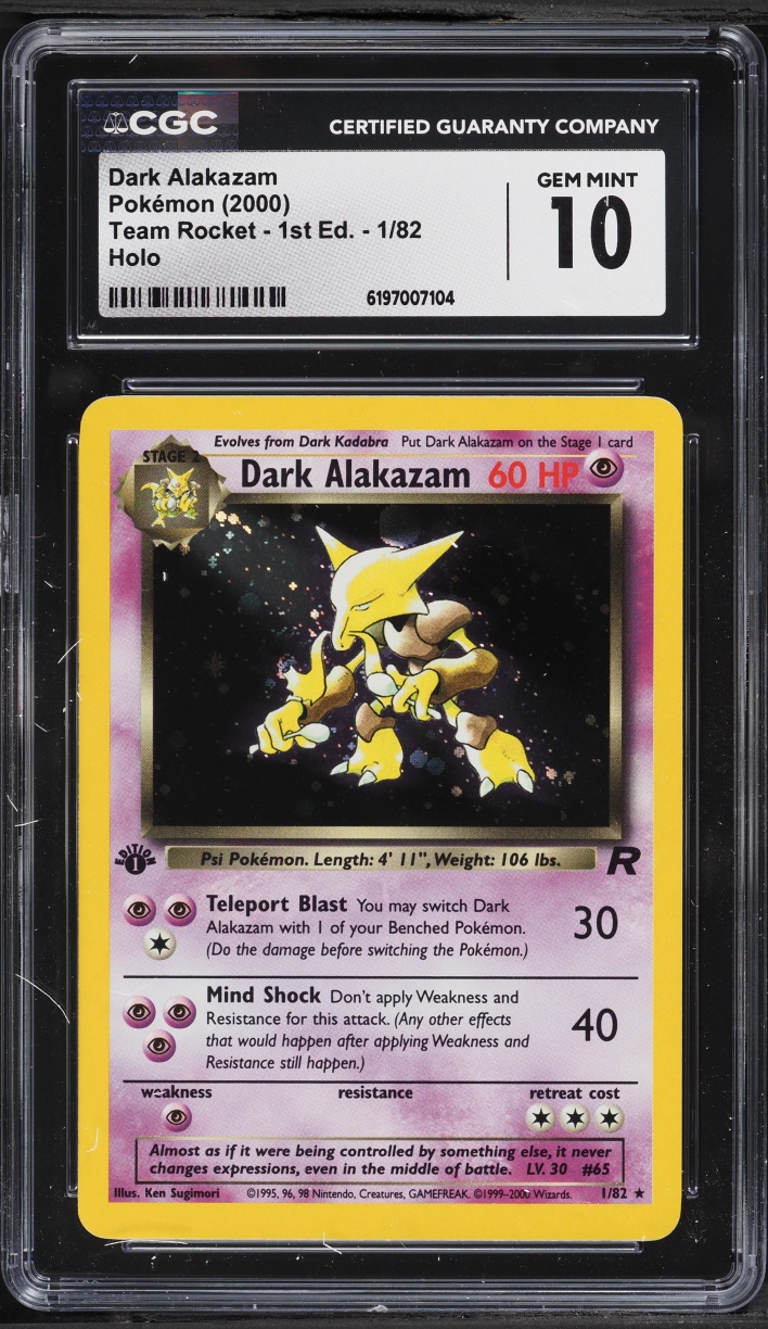 2000 Pokemon Team Rocket 1st Edition Holo Dark Alakazam #1 CGC 10 GEM MINT
