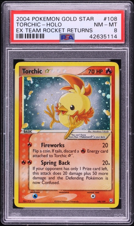 2004 Pokemon EX Team Rocket Returns Holo Torchic Gold Star #108 PSA 8 NM-MT