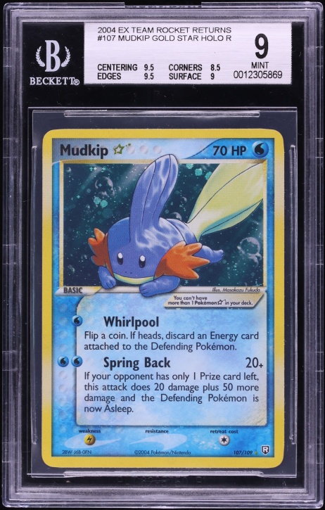 2004 Pokemon EX Team Rocket Returns Holo Mudkip Gold Star #107 BGS 9 MINT