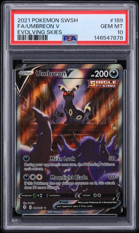 2021 Pokemon Sword & Shield Evolving Skies Full Art Umbreon V #189 PSA 10 GEM MINT
