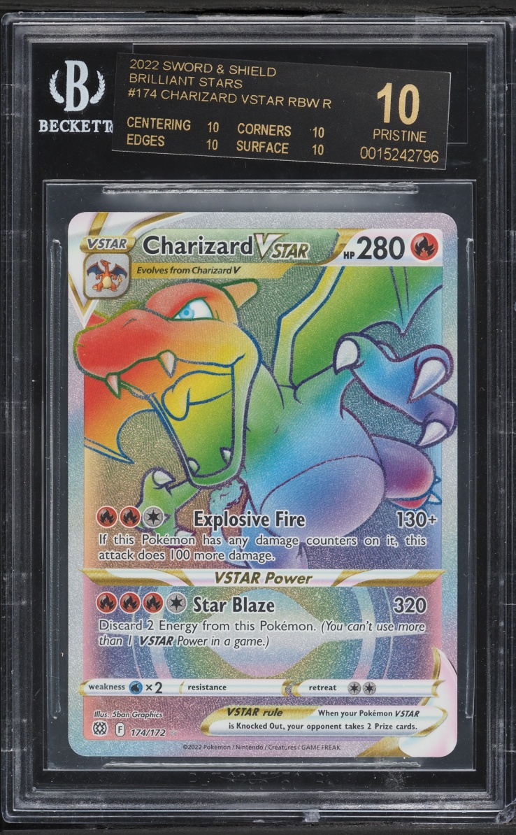 2022 Pokemon SWSH Brilliant Stars Rainbow Rare Charizard VSTAR #174 BGS 10 BLACK LABEL