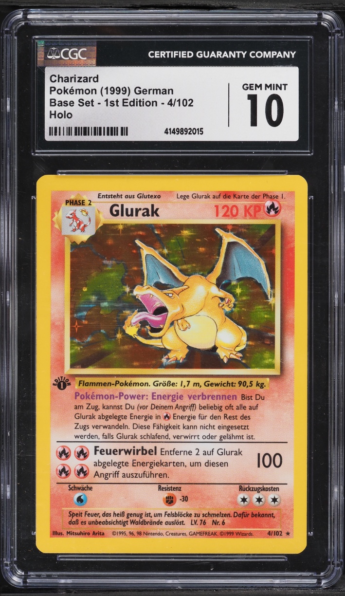 1999 Pokemon German Base Set 1st Edition Holo Charizard #4 CGC 10 GEM MINT