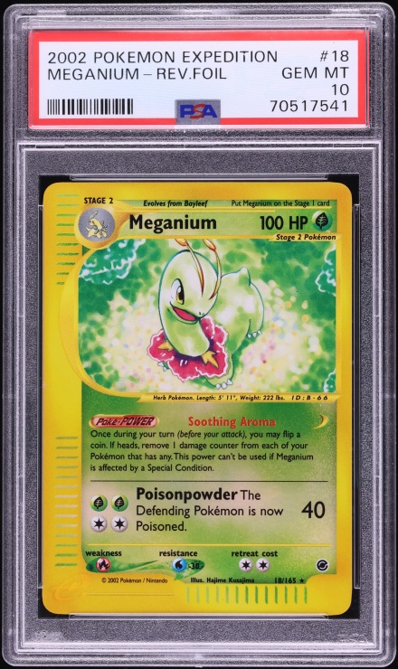 2002 Pokemon Expedition Reverse Holo Meganium #18 PSA 10 GEM MINT