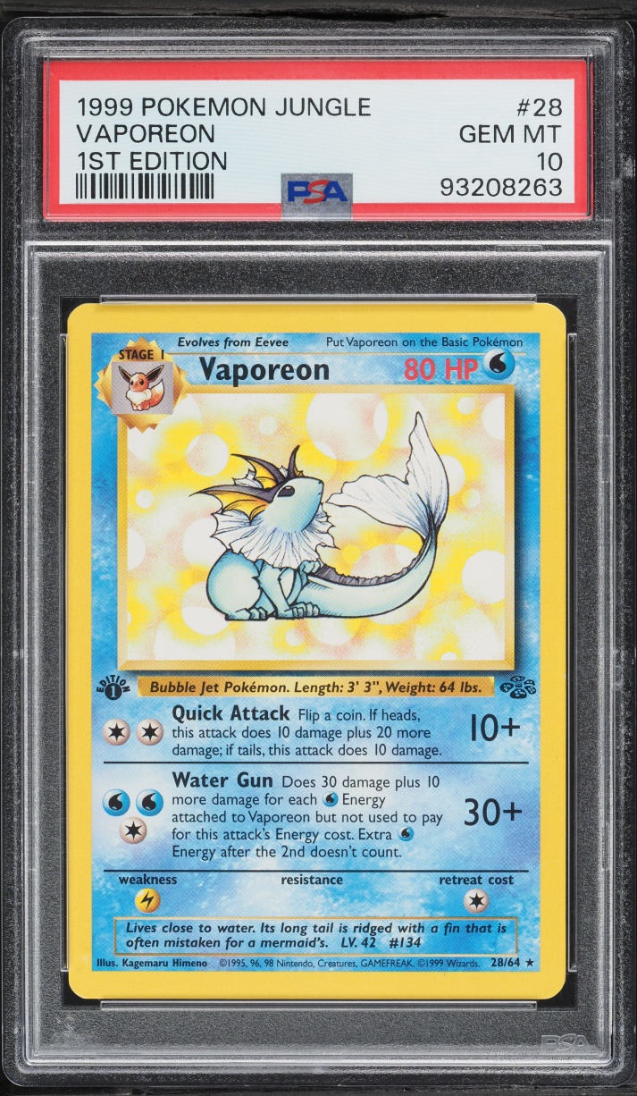 1999 Pokemon Jungle 1st Edition Vaporeon #28 PSA 10 GEM MINT