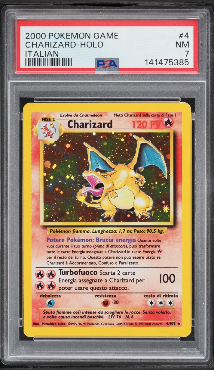 2000 Pokemon Italian Base Set Holo Charizard #4 PSA 7 NRMT