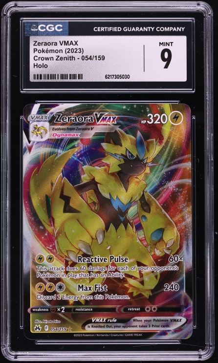 2023 Pokemon Sword & Shield Crown Zenith Alt Art Zeraora VMAX #54 CGC 9 MINT