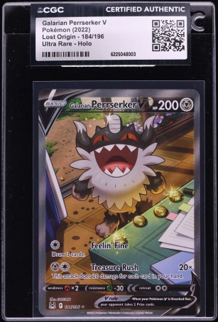2022 Pokemon Sword & Shield Lost Origin Full Art Galarian Perrserker V #184 CGC AUTH