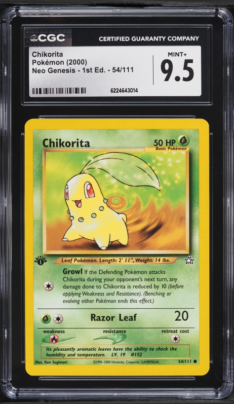 2000 Pokemon Neo Genesis 1st Edition Chikorita #54 CGC 9.5 MINT+