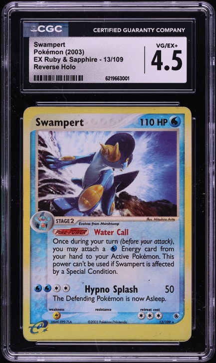 2003 Pokemon EX Ruby & Sapphire Reverse Holo Swampert #13 CGC 4.5 VGEX+