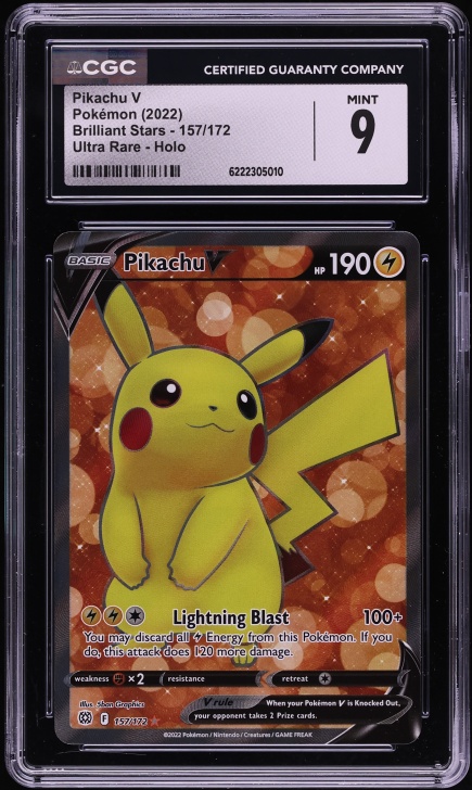 2022 Pokemon Sword & Shield Brilliant Stars Full Art Pikachu V #157 CGC 9 MINT