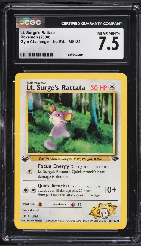2000 Pokemon Gym Challenge 1st Edition Lt. Surge's Rattata #85 CGC 7.5 NRMT+