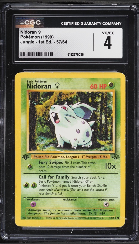 1999 Pokemon Jungle 1st Edition Nidoran #57 CGC 4 VGEX
