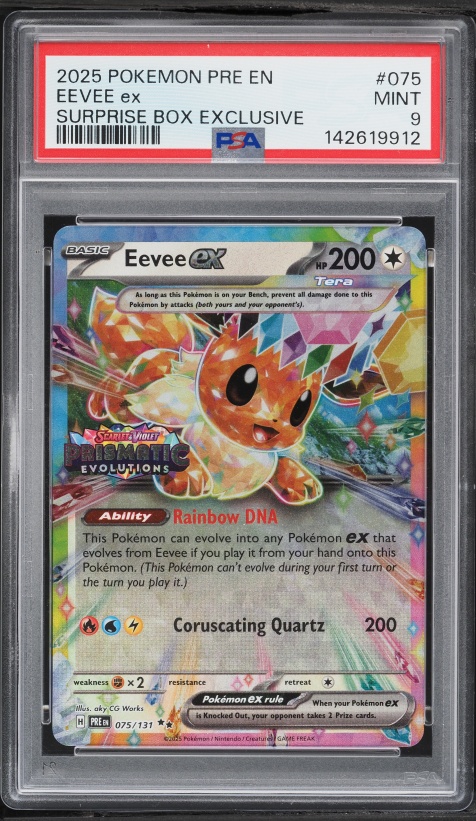 2025 Pokemon Scarlet & Violet Prismatic Evolutions Surprise Box Holo Eevee EX #75 PSA 9 MINT
