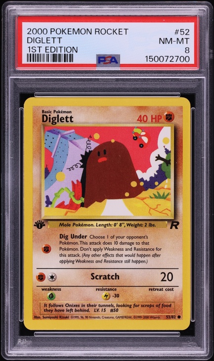 2000 Pokemon Team Rocket 1st Edition Diglett #52 PSA 8 NM-MT