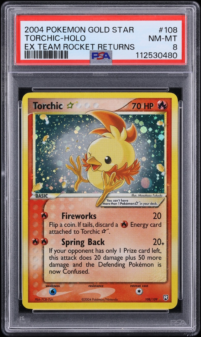 2004 Pokemon EX Team Rocket Returns Holo Torchic Gold Star #108 PSA 8 NM-MT