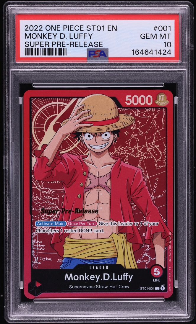 2022 One Piece Straw Hat Crew Super Pre-Release Leader Monkey D. Luffy #ST01-001 PSA 10 GEM