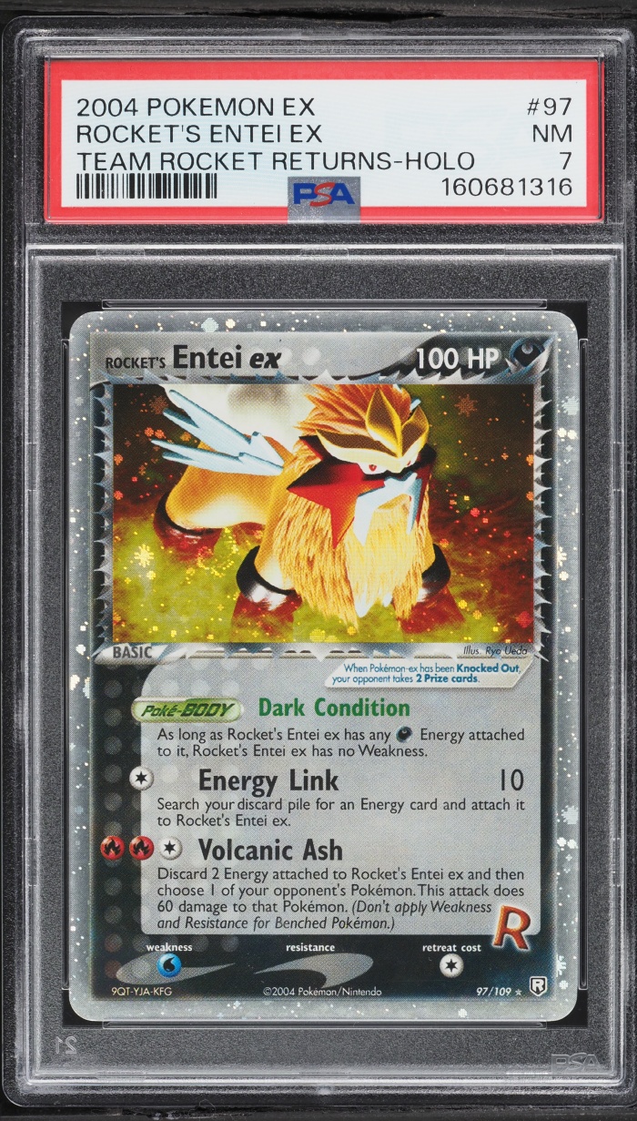 2004 Pokemon EX Team Rocket Returns Holo Rocket's Entei EX #97 PSA 7 NRMT