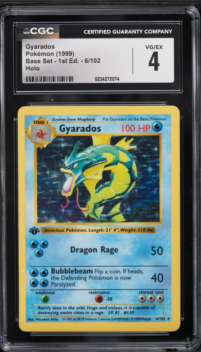 1999 Pokemon Base Set Shadowless 1st Edition Holo Gyarados #6 CGC 4 VGEX