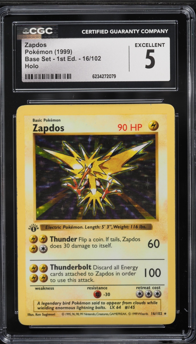 1999 Pokemon Base Set Shadowless 1st Edition Holo Zapdos #16 CGC 5 EX