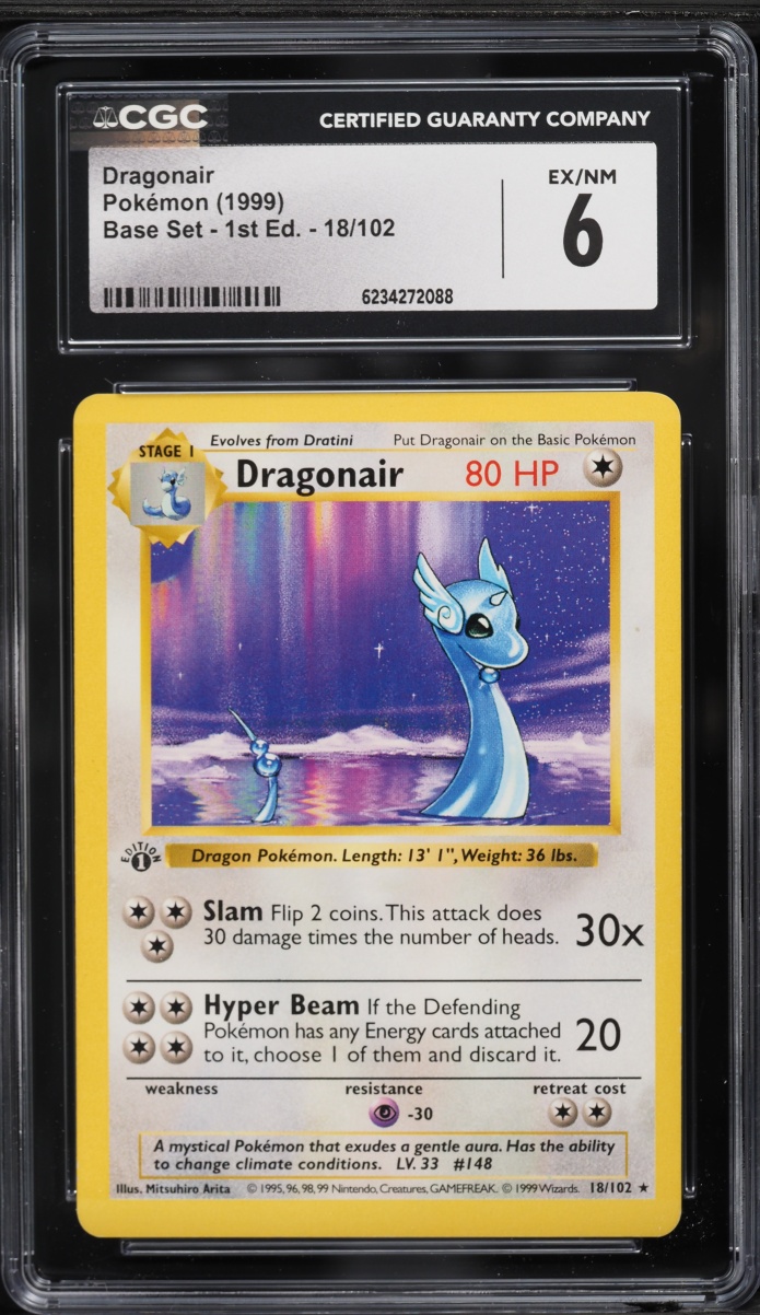 1999 Pokemon Base Set Shadowless 1st Edition Dragonair #18 CGC 6 EXMT