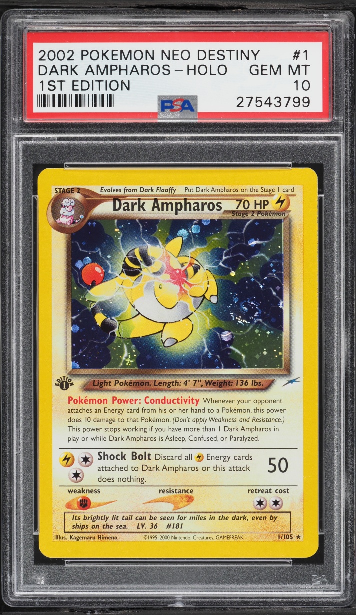 2002 Pokemon Neo Destiny 1st Edition Holo Dark Ampharos #1 PSA 10 GEM MINT