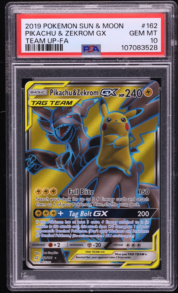 2019 Pokemon Sun & Moon Team Up Full Art Pikachu & Zekrom GX #162 PSA 10 GEM MINT