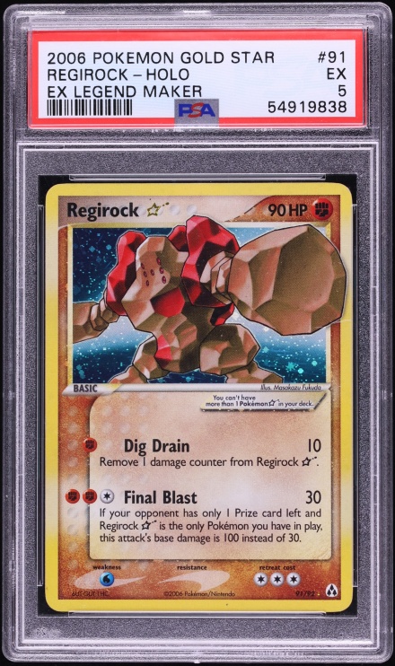 2006 Pokemon EX Legend Maker Gold Star Holo Regirock #91 PSA 5 EX