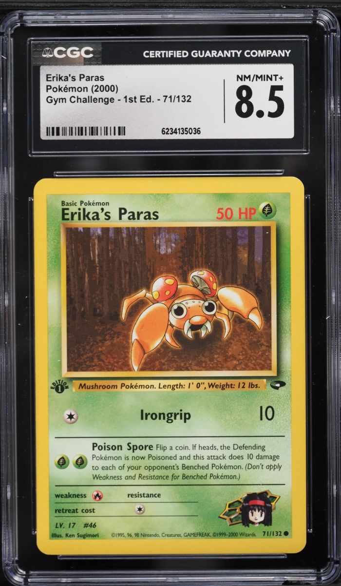 2000 Pokemon Gym Challenge 1st Edition Erika's Paras #71 CGC 8.5 NM-MT+ ...