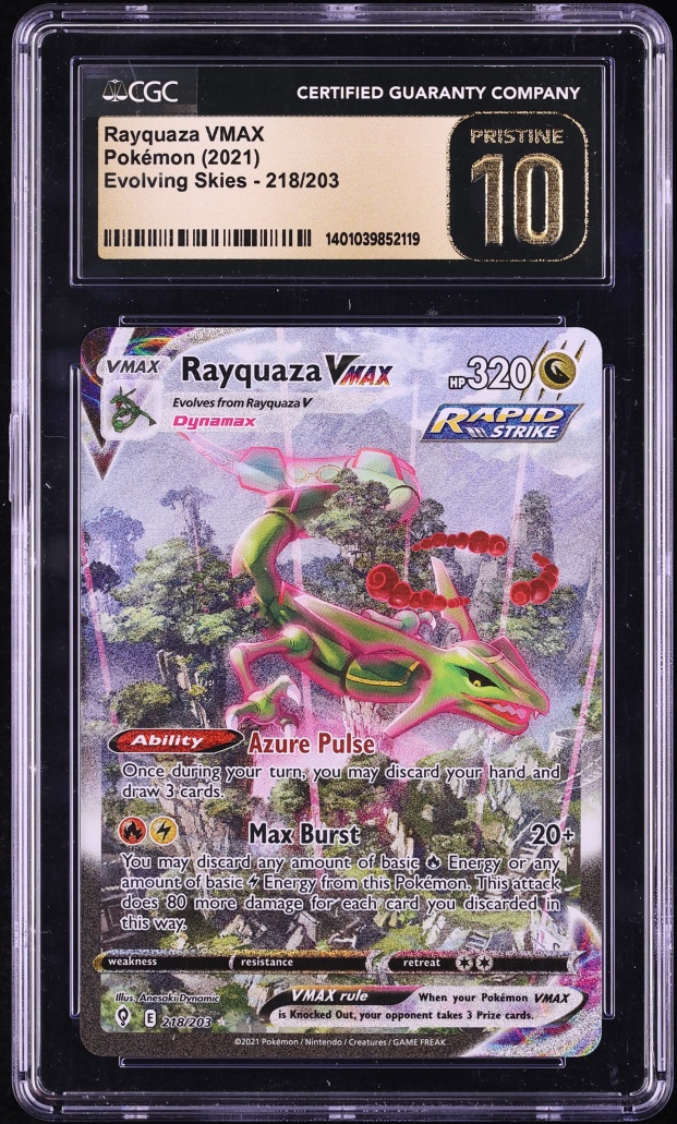 2021 Pokemon Sword & Shield Evolving Skies SEC Rayquaza VMAX #218 CGC 10 PRISTINE