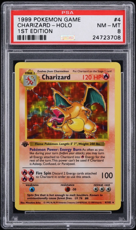 1999 Pokemon Base Set Shadowless 1st Edition Holo Charizard #4 PSA 8 NM-MT