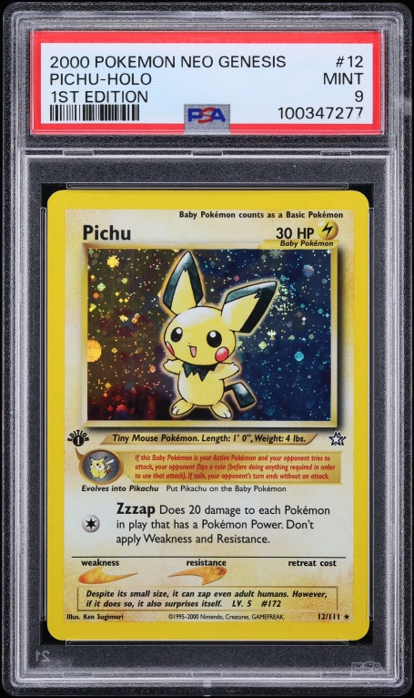 2000 Pokemon Neo Genesis 1st Edition Holo Pichu #12 PSA 9 MINT