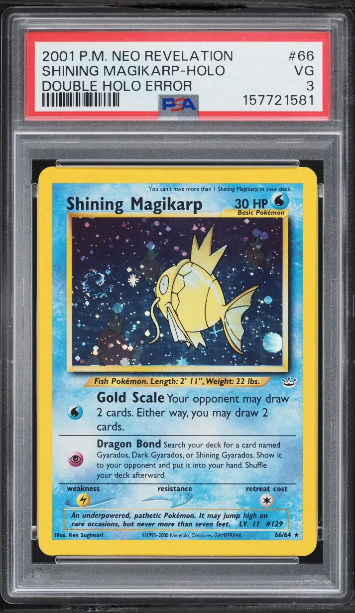 2001 Pokemon Wizards Of Coast Neo Revelation Double Holo Error Shining Magikarp #66 PSA 3 VG